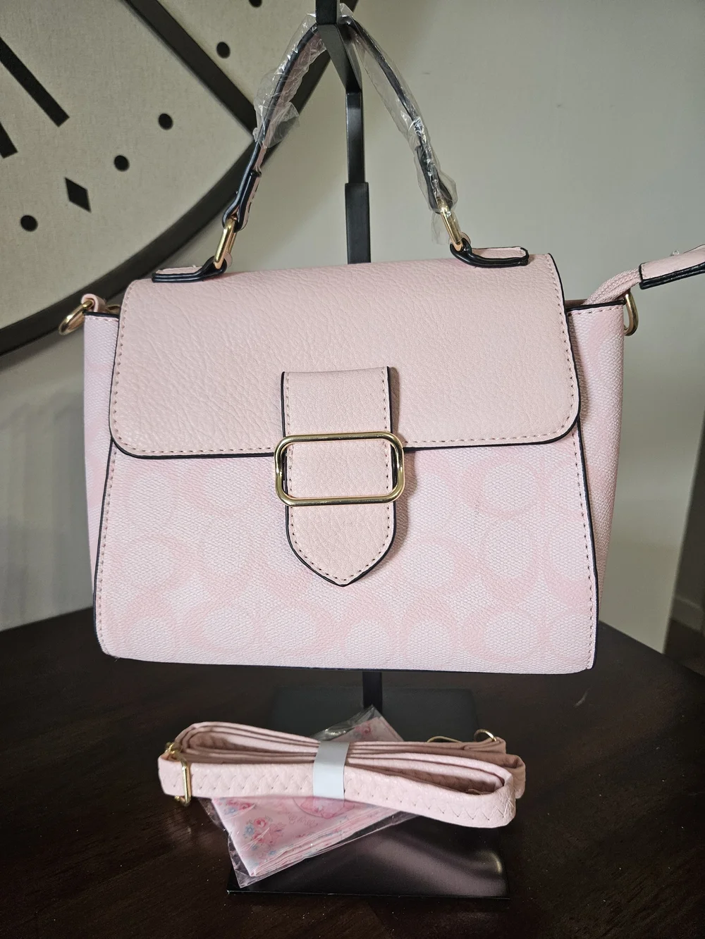 Pink Top-Handle Satchel Handbag with Gold Accents